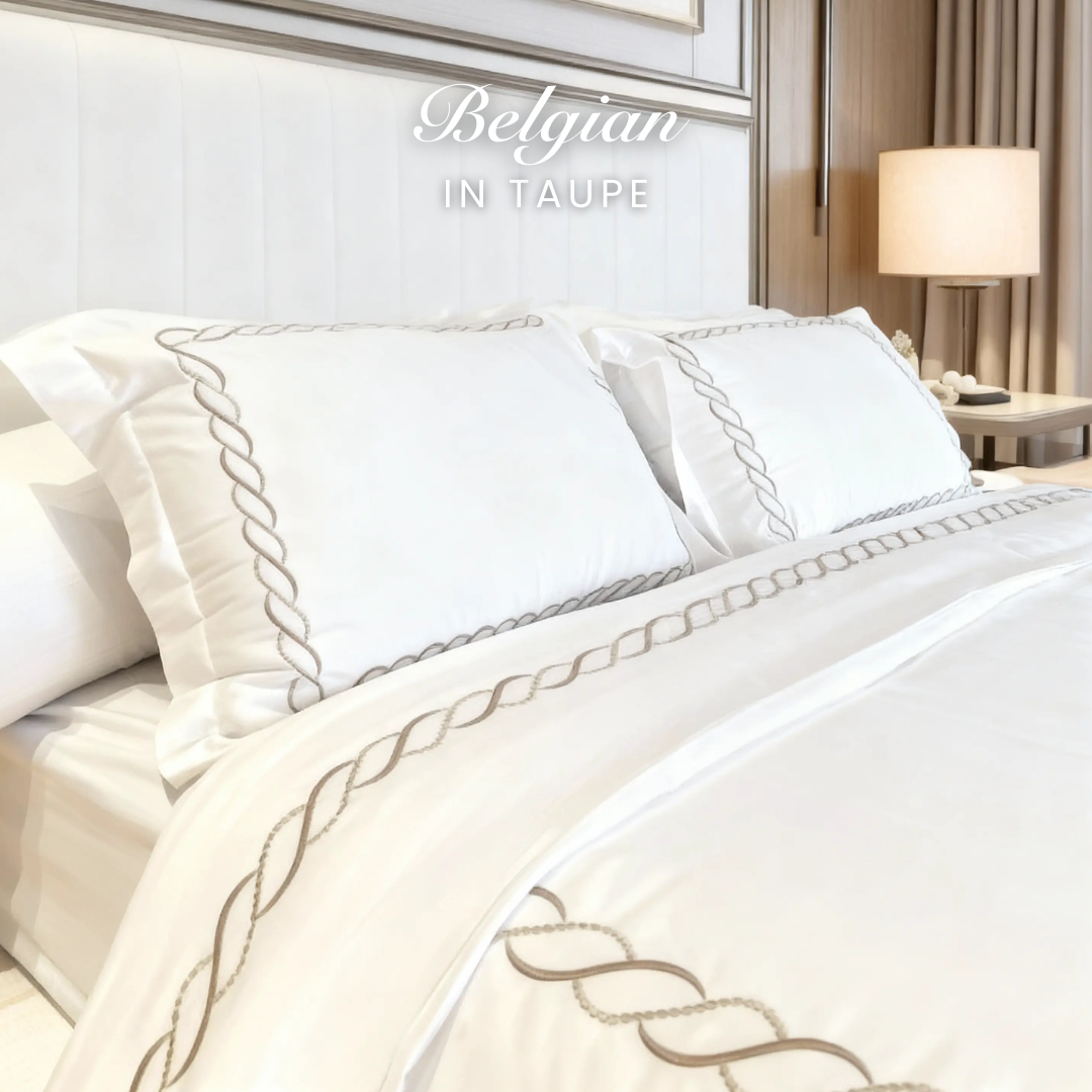 Cotton ( TC 400 ) - 160 x 200 x 40 - Belgian Gold Taupe Base White Duvet