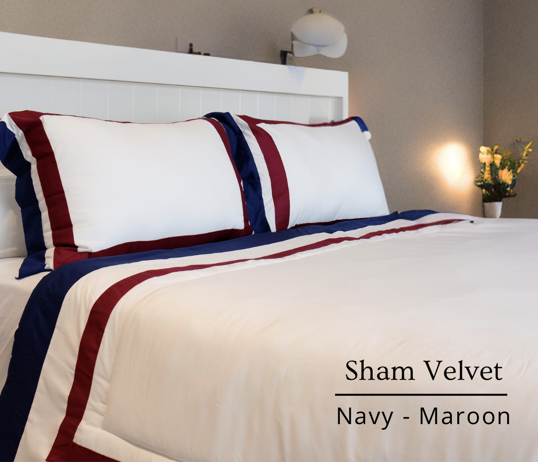 Cotton ( TC 400 ) - 180 x 200 x 40 - Sham Velvet Navy Maroon Duvet