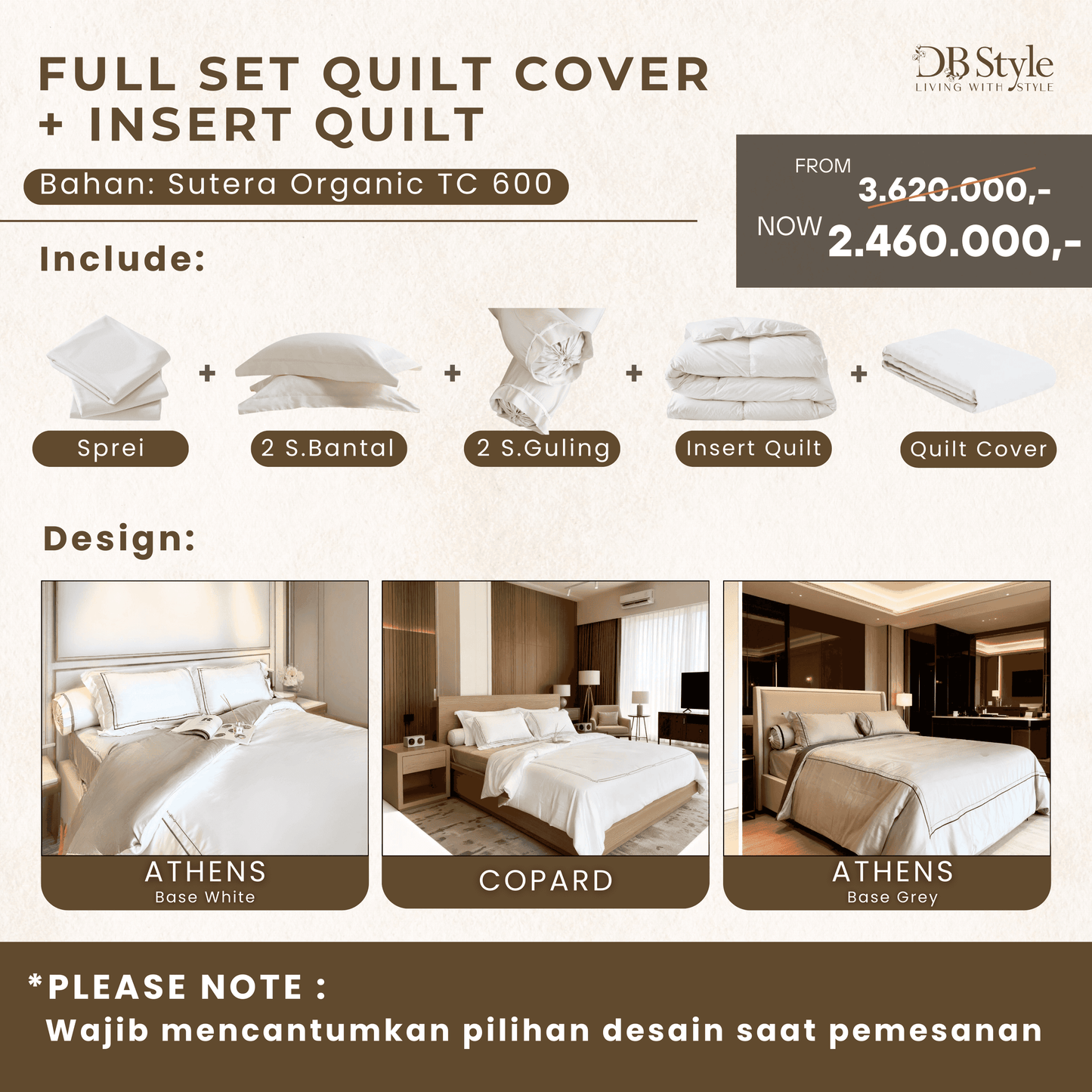 Sale 40% Sprei + Bedcover Set Hotel Series ( Design Embroidery )