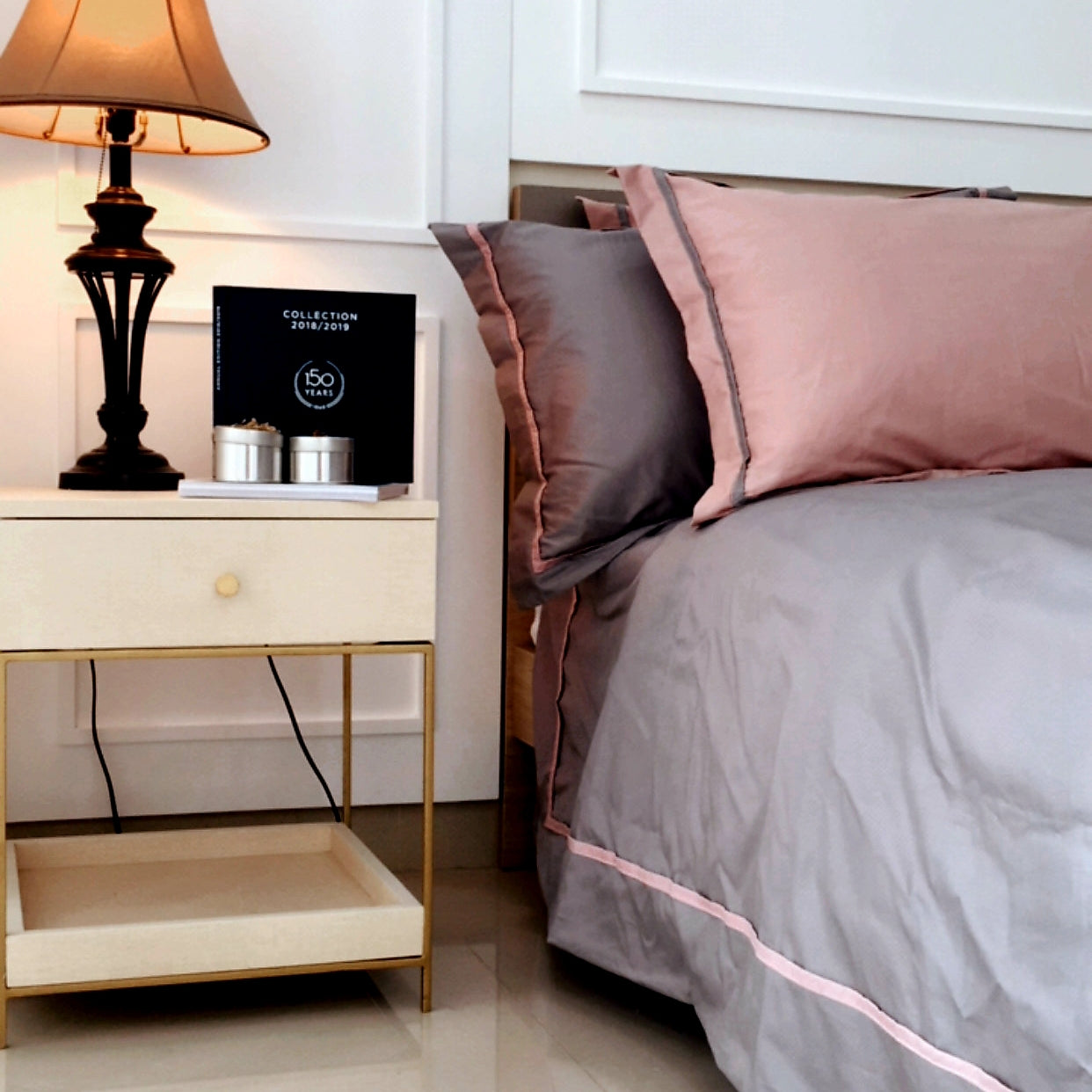 Cotton ( TC 400 ) - 200 x 200 x 40 - Harper Base Pink List Grey