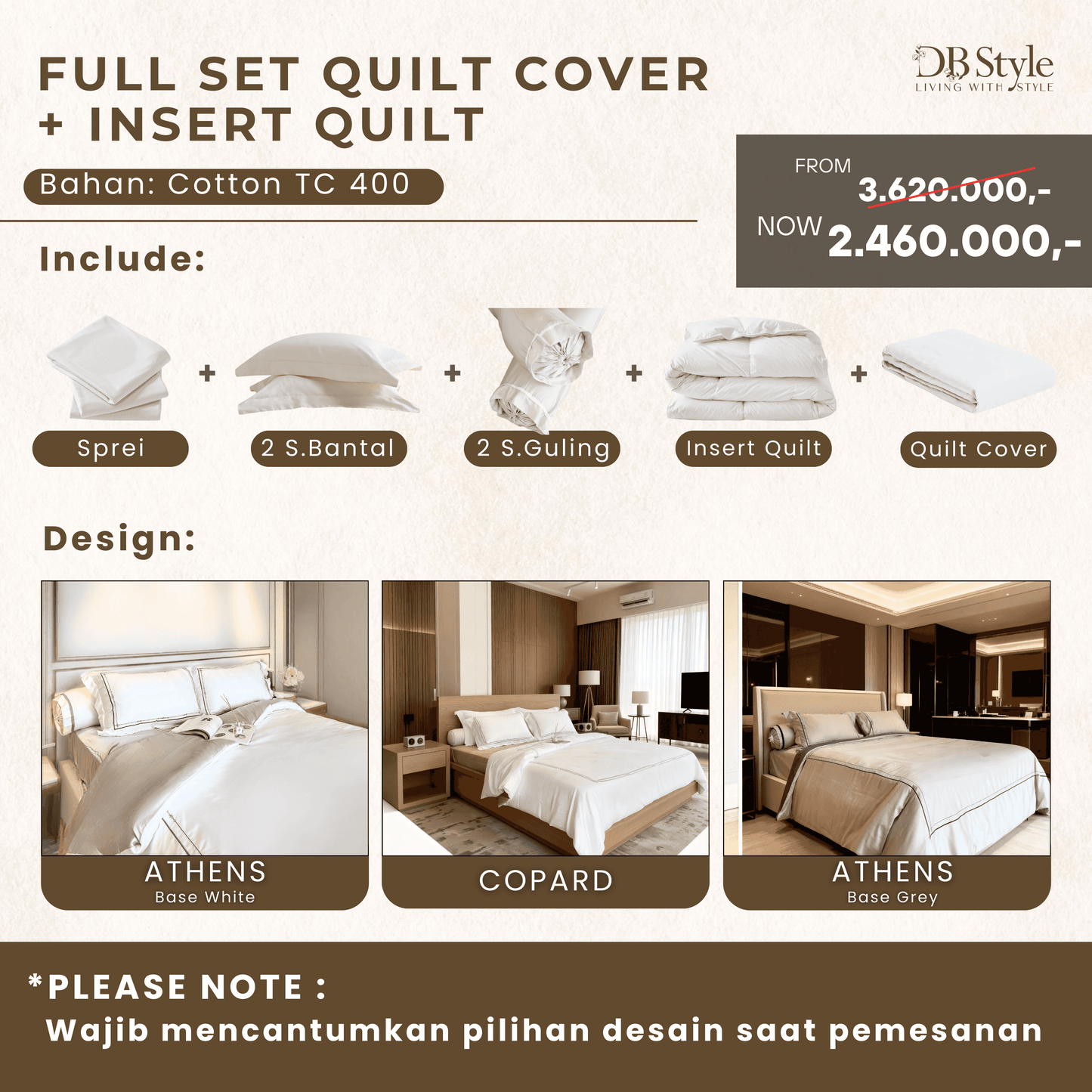 Sale 40% Sprei + Bedcover Set Hotel Series ( Design Embroidery )